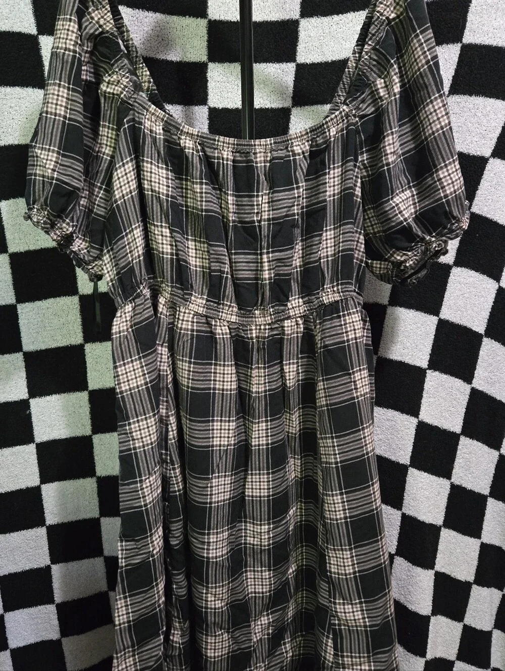 Torrid Plaid Mini Dress Size 1 NWOT Puff Sleeve Pockets Cottagecore - Picture 1 of 2